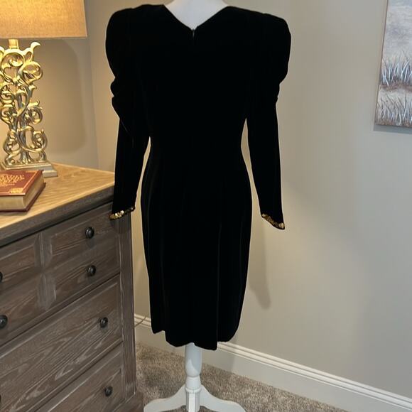 Beautiful Vintage GENET VIVIEN Black‎ Velvet Dress S Cocktail Sexy Sequined Gold - Picture 9 of 16